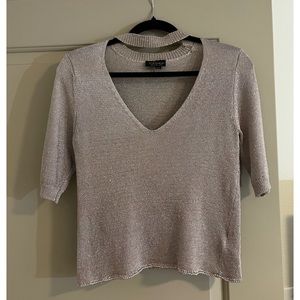 Topshop Metallic Gold/Nude V-Neck Top Size 6